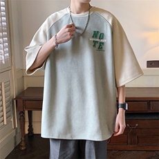 2023夏季新款麂皮绒撞色拼接短袖T恤T2301-P35，男装T恤，星座914-3