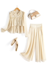 时尚防晒套装女2026春夏新款半透减龄显瘦流行阔腿裙裤两件套，女装套装/套裙，水衣源