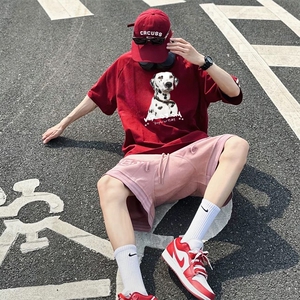 抖音得物高品质二开240克宽松纯棉美式潮牌三条杠织带短袖T恤图片
