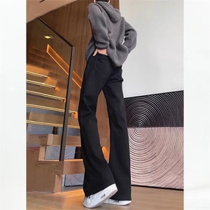 美式高街vibe裤子黑色弯刀牛仔裤cleanfit修身微喇直筒裤Z701 P29图片