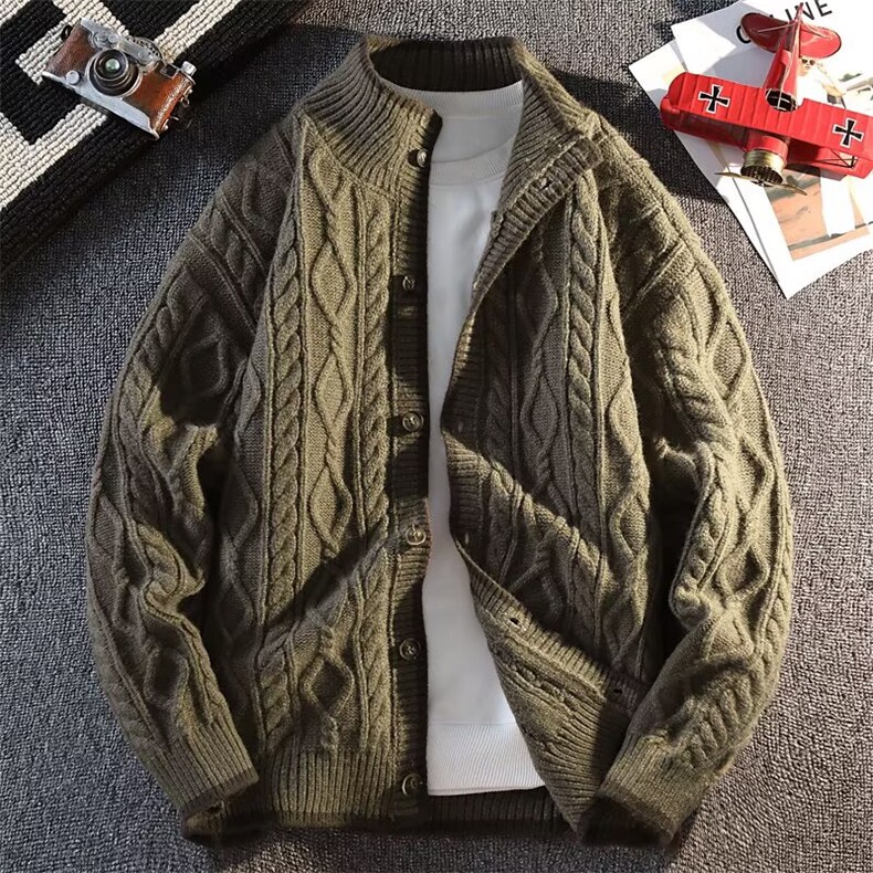 B198-P80欧美冬季休闲加厚麻花毛衣立领开衫男外贸宽松潮流，男装针织衫/毛衣，电商B323A