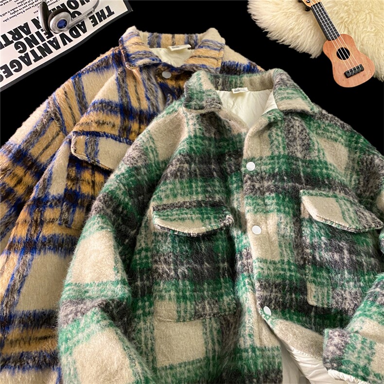现货 90白鸭绒毛呢料格子加厚羽绒服宽松大码外套 A017 YR99 P225图片