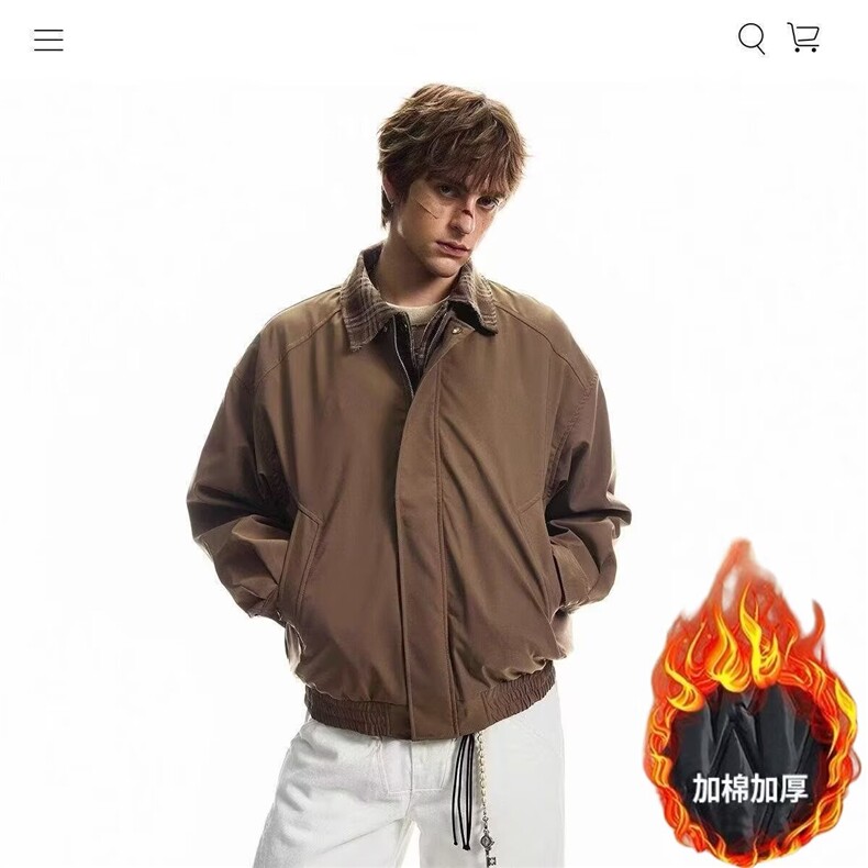 美式格纹翻领拼接加棉外套男冬季假两件情侣夹克棉衣潮JK9210-P85,男装夹克,星座308B-2
