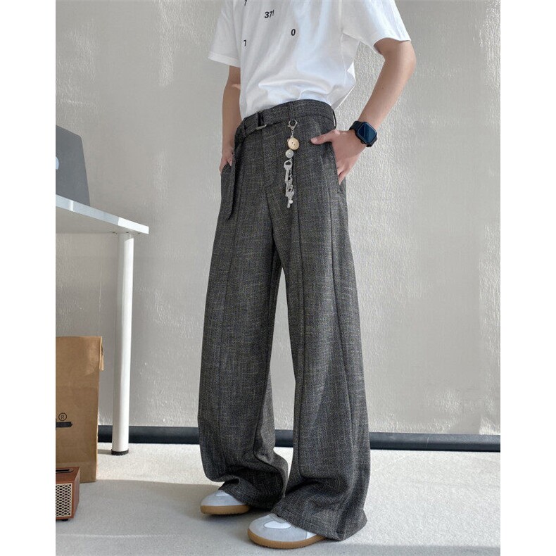 2025春季新款老钱风纹理腰带宽松休闲西裤B315-K25632-P70控98,男装休闲裤,电商B315
