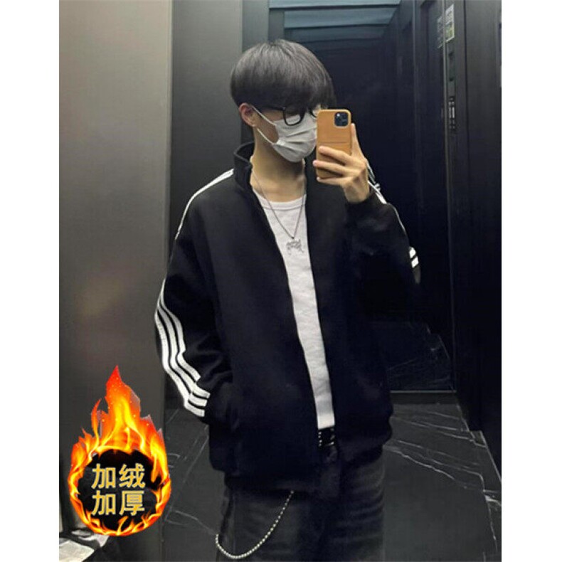 复古加绒加厚条纹卫衣男款立领外套潮牌痞帅开衫夹克JK203,男装夹克,星座1116A（原606A-3）