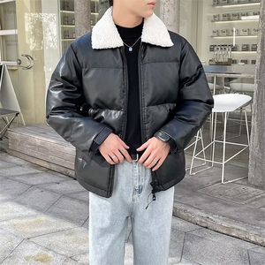 羊羔毛领pu皮棉服男款冬季潮牌加厚重型防寒服轻熟风棉衣外套MA21图片
