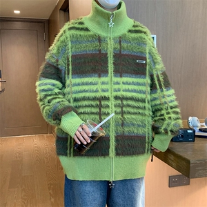 条纹毛衣日系慵懒复古男士针织衫秋冬季新款外套高级感线衣服图片