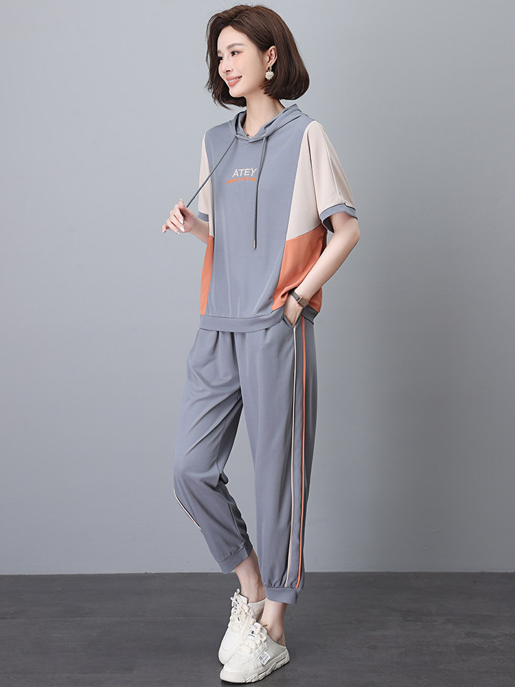 时尚休闲运动服套装女夏装新款中年妈妈遮肚子显瘦洋气减龄两件套,女装套装/套裙,忆绮罗