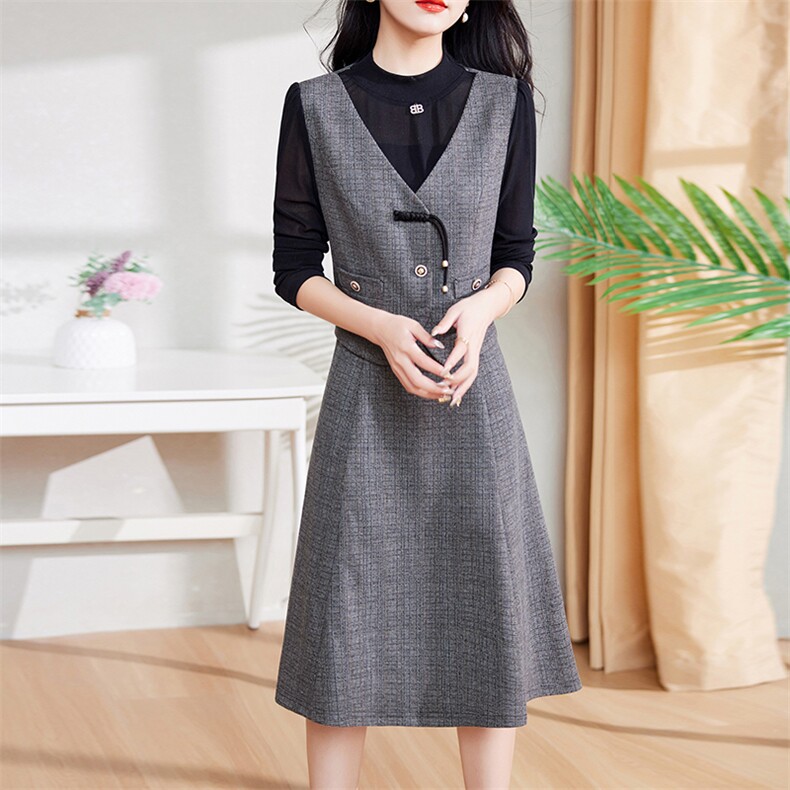 现货-新品】新款气质连衣裙2024年春季中长款套头修身显瘦裙子,女装连衣裙,仁梯