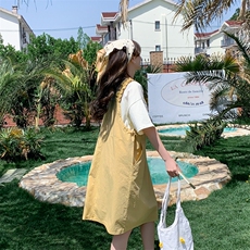 韩系学院风背带裙T恤两件套女夏宽松减龄套装223-1356P145K198，女装套装/套裙，莘蕾