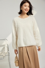 秋冬季羊绒休闲百搭时尚拉绒一线落肩圆领羊绒衫，女装羊绒衫，英集羊绒