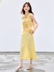 夏季新款现货！2026新中式重工刺绣植物花卉马甲+吊带连衣裙套装，女装套装/套裙，宝儿家