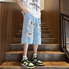 D2040-p45-控68现货风宽松cleanfit牛仔裤七分裤黑暗，男装牛仔裤，星座116