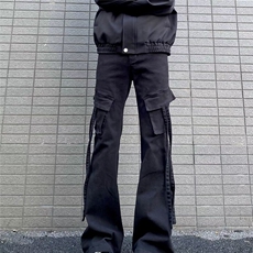 美式复古大口袋设计水洗工装裤男女微喇叭低腰显瘦休闲长裤，男装工装外套，星座715-4