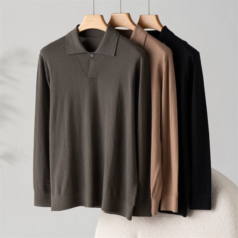 秋冬季新款舒适时尚百搭男士POLO领羊绒套头衫男装，男装羊绒套衫，江帆羊绒