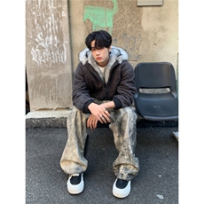 新品条纹座山雕外套男冬季美式潮流复古耳朵毛领保暖棉衣，男装棉衣，星座506A