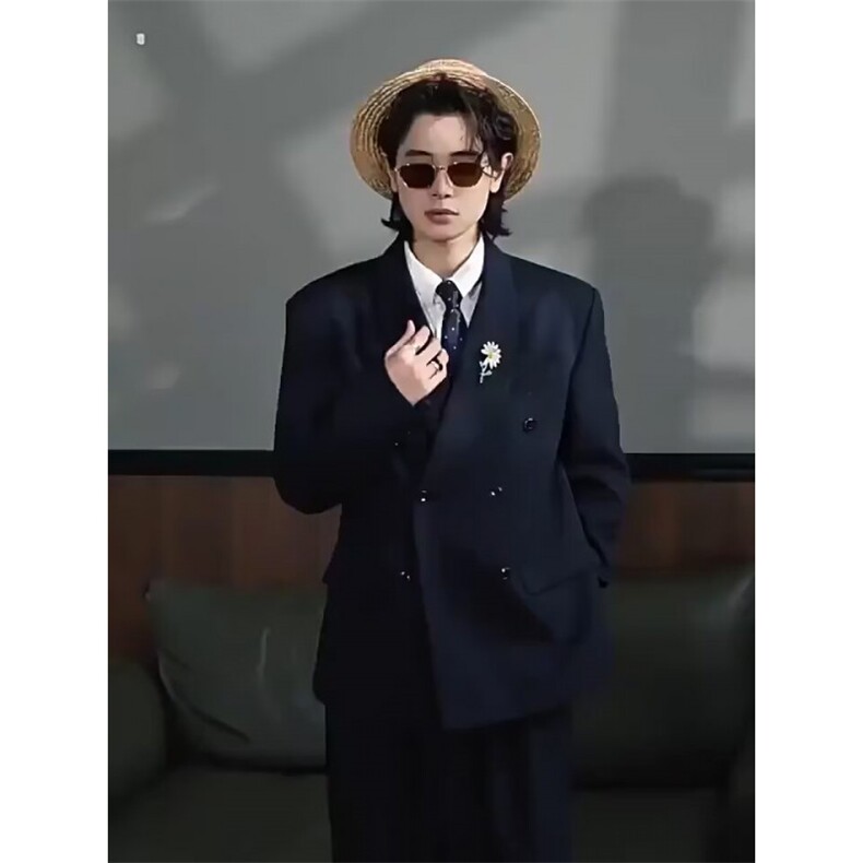 洋气韩版西装外套2026年春秋新款双排扣纯色百搭显瘦西服,男装西服套装,星座601-1