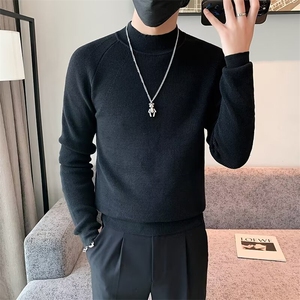 不规则流苏半高领纯色毛衣男英伦修身保暖简约款打底线衫潮 M844图片