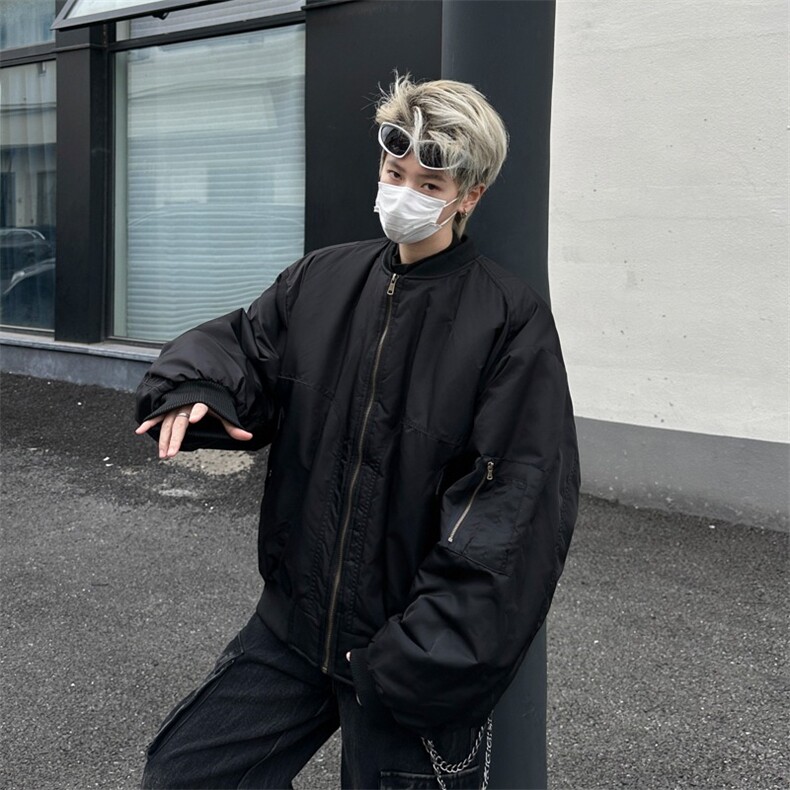 美式纯色MA1飞行夹克短宽解构棉服男女潮宽松重磅外套W6312-P86,男装夹克,星座412-2