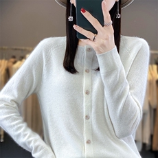 外套春秋圆高领新款宽松针织衫上衣长袖百搭开衫，女装针织衫/毛衣，戎洋