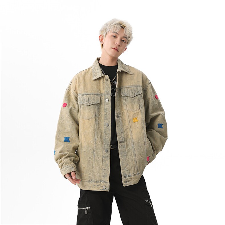 小花刺绣牛仔衬衫男2025新款宽松bf风日系复古开衫上衣JK1149-P95,男装夹克,星座1103-3