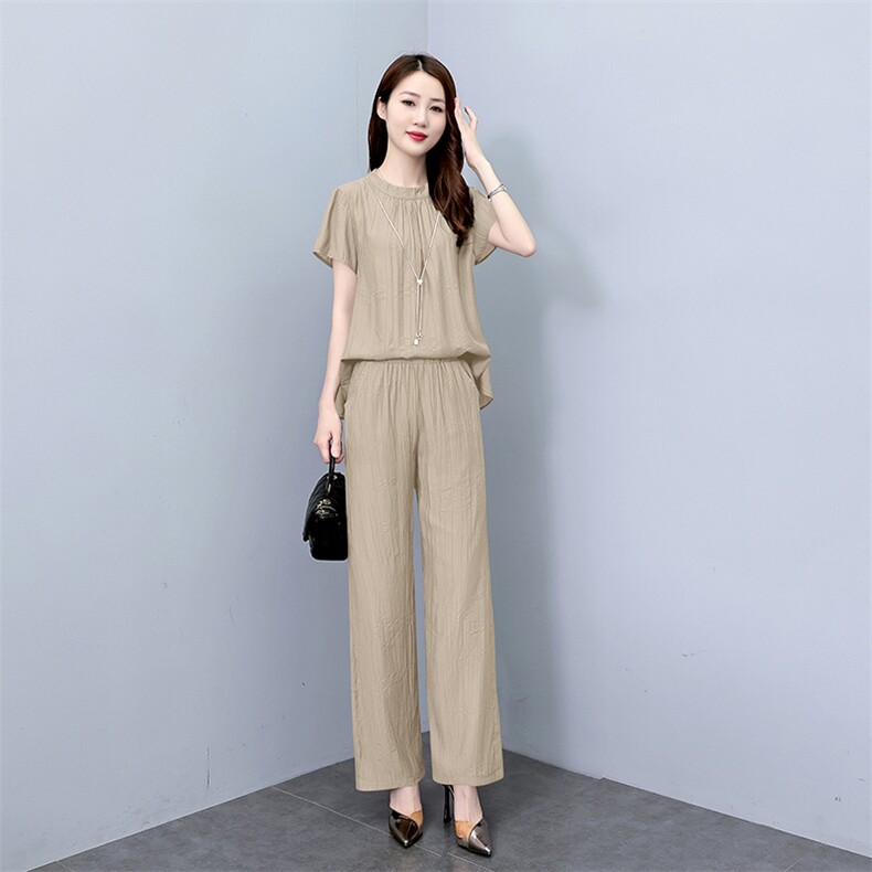 薄款冰丝套装女2025夏新款时尚大码阔腿裤洋气减龄显瘦遮肉两件套,女装套装/套裙,梦依杭
