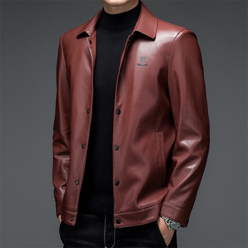 春季新款2023年男士休闲长袖翻领皮夹克商务外套，男装皮衣，电商B360