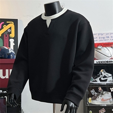 DSA028-WY2502P45假两件V领华棉卫衣表棉底聚酯78，男装卫衣，电商A028