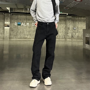902-8931-P45 黑色牛仔裤 立体拼接裁剪酵磨水洗微喇版型男女同款图片
