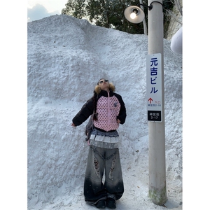 1506-1/M78171/P89美式复古波点拼接短款棉服外套女图片