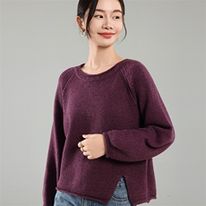 欧货衫女加厚卷边圆领宽松慵懒风针织外穿毛衣羊毛打底衫，女装羊毛衫，挚尚羊绒