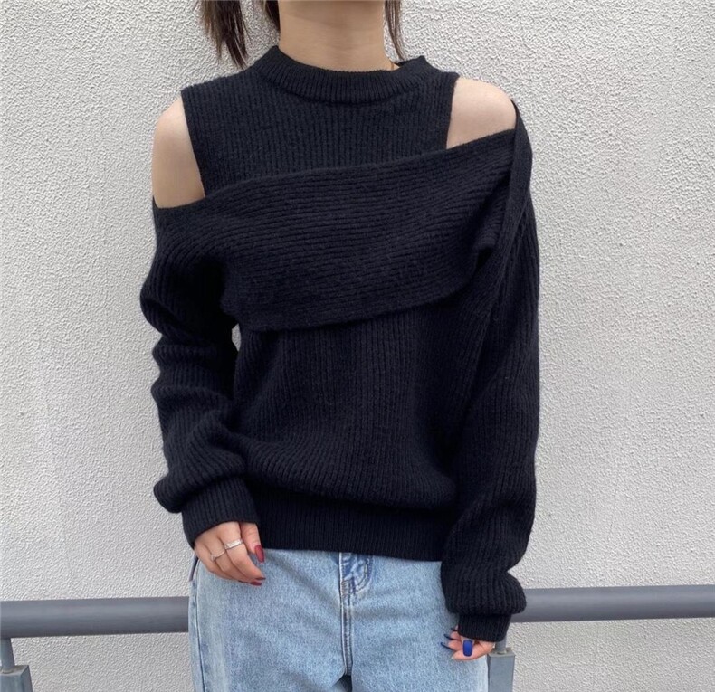 新款不规则设计感毛衣三个色，女装针织衫/毛衣，SMOOTH