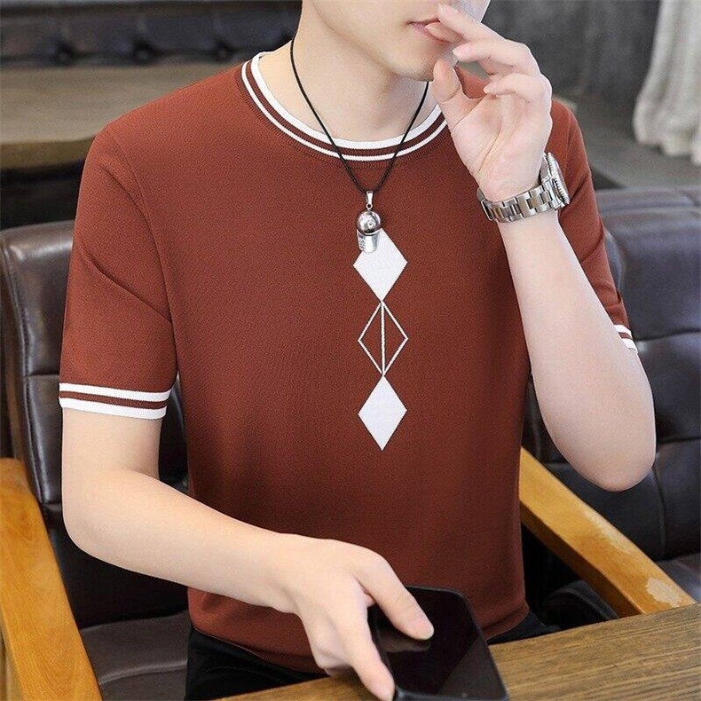 7973-P55夏季休闲时尚短袖毛衣男打底衫欧货潮牌针织衫,男装T恤,电商D310B-1