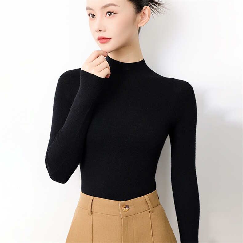 2025年秋季单件套头时尚百搭通勤简约半高领,女装羊毛衫,元素羊绒