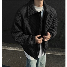 冬装新品设计感菱形格加厚棉服翻领夹克外套男H1037特P95，男装棉衣，电商A341
