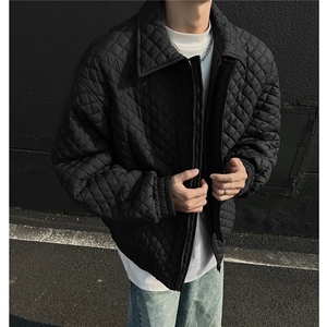 冬装新品 设计感菱形格加厚棉服翻领夹克外套男 H1037特P95图片
