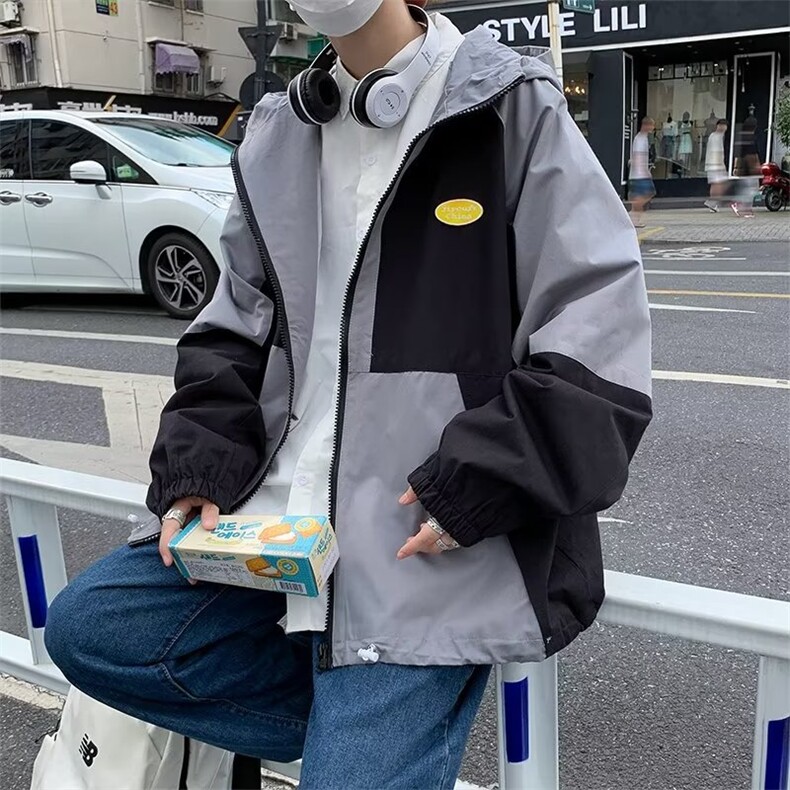 撞色拼接夹克男士春秋款美式休闲连帽冲锋衣潮Y68P52,男装夹克,星座1116-2