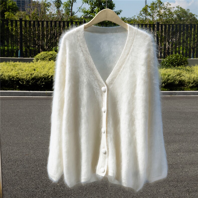 慵懒风皇室拉绒100%纯山羊绒衫女宽松针织开衫超软高级感长毛外套，女装羊绒衫，诚赞羊绒