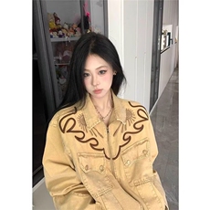 黄泥染牛仔外套女春秋季2025新款宽松设计感小众潮牌夹克JK2573，男装工装外套，星座516A