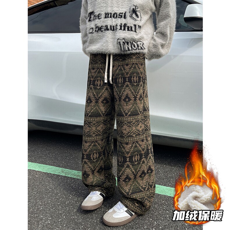 8XL-M羊羔绒裤子男冬季加绒加厚民族风重磅针织棉裤大码KZ023P78，男装休闲裤，电商B312