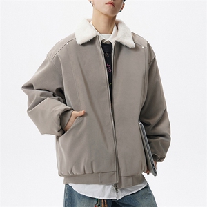 现货冬季美拉德毛领雾面PU皮棉服加绒加厚保暖百搭设计款情侣棉衣图片