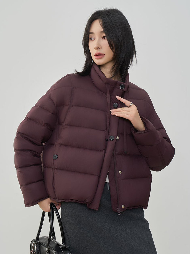 时尚拼色翻领短款羽绒服女2025冬季新款宽松休闲90白鸭绒保暖外套,女装羽绒服,阳光伊恋