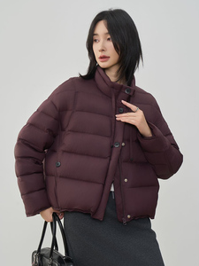 时尚拼色翻领短款羽绒服女2025冬季新款宽松休闲90白鸭绒保暖外套图片