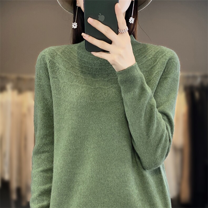 一线成衣无缝针织半高领毛衣女秋冬新款提花设计感小众打底毛衫新,针织衫/毛衣,斯美雅安迪绒