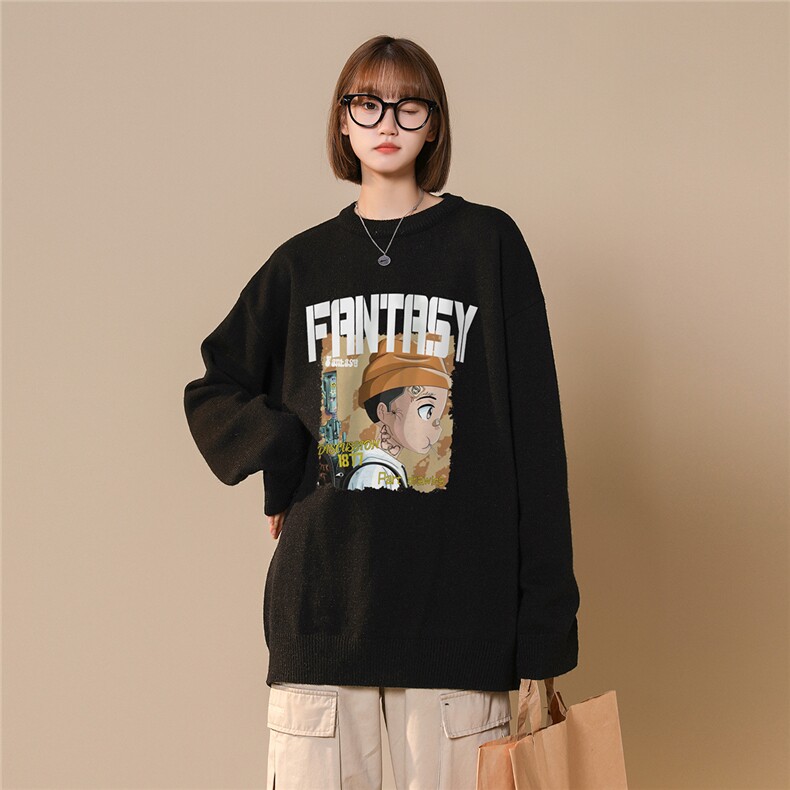 中性风22秋/冬新款趣味油画风印花保暖圆领毛衣M1033P50控68,男装针织衫/毛衣,A247A