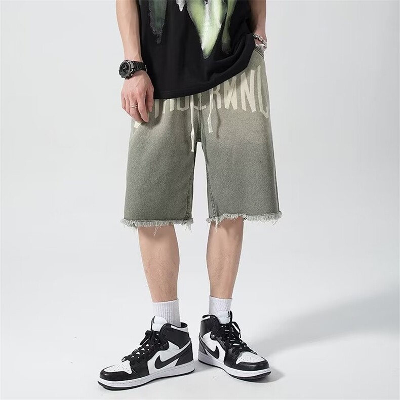 牛仔短裤男夏季高街潮牌2023新款休闲潮流五分裤子N01119-P45,男装牛仔裤,星座308B-1