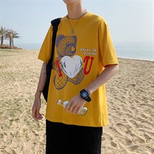 港风ins潮流体恤夏季小熊情侣短袖男大码宽松纯棉中袖T122P35控49图片