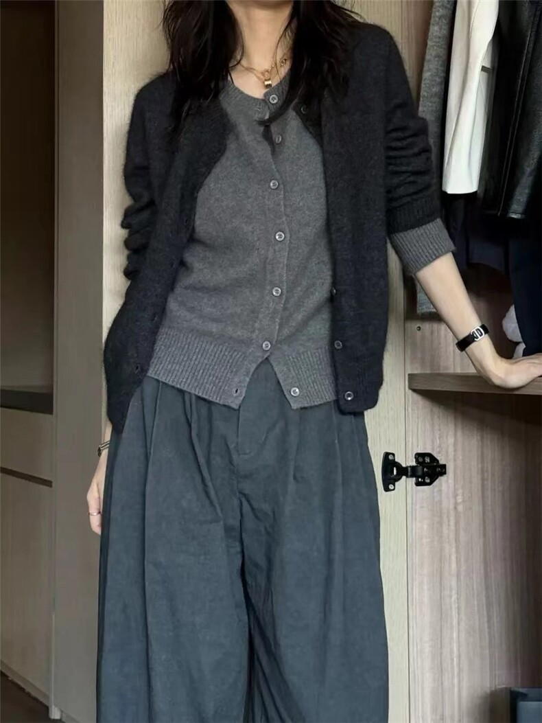 2025年秋季新款百搭女士系扣长袖圆领针织开衫,针织衫/毛衣,佑昭祥羊绒
