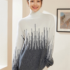 时尚拼色高领羊绒衫宽松休闲百搭秋冬必备单品，女装羊绒衫，澳冬特羊绒