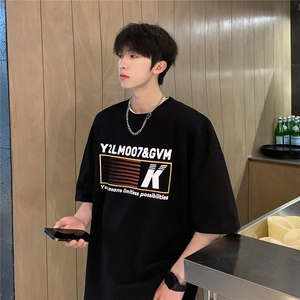 1港风条纹印花设计潮大码M-5XL短袖T恤男DT77779P18块特价控38图片
